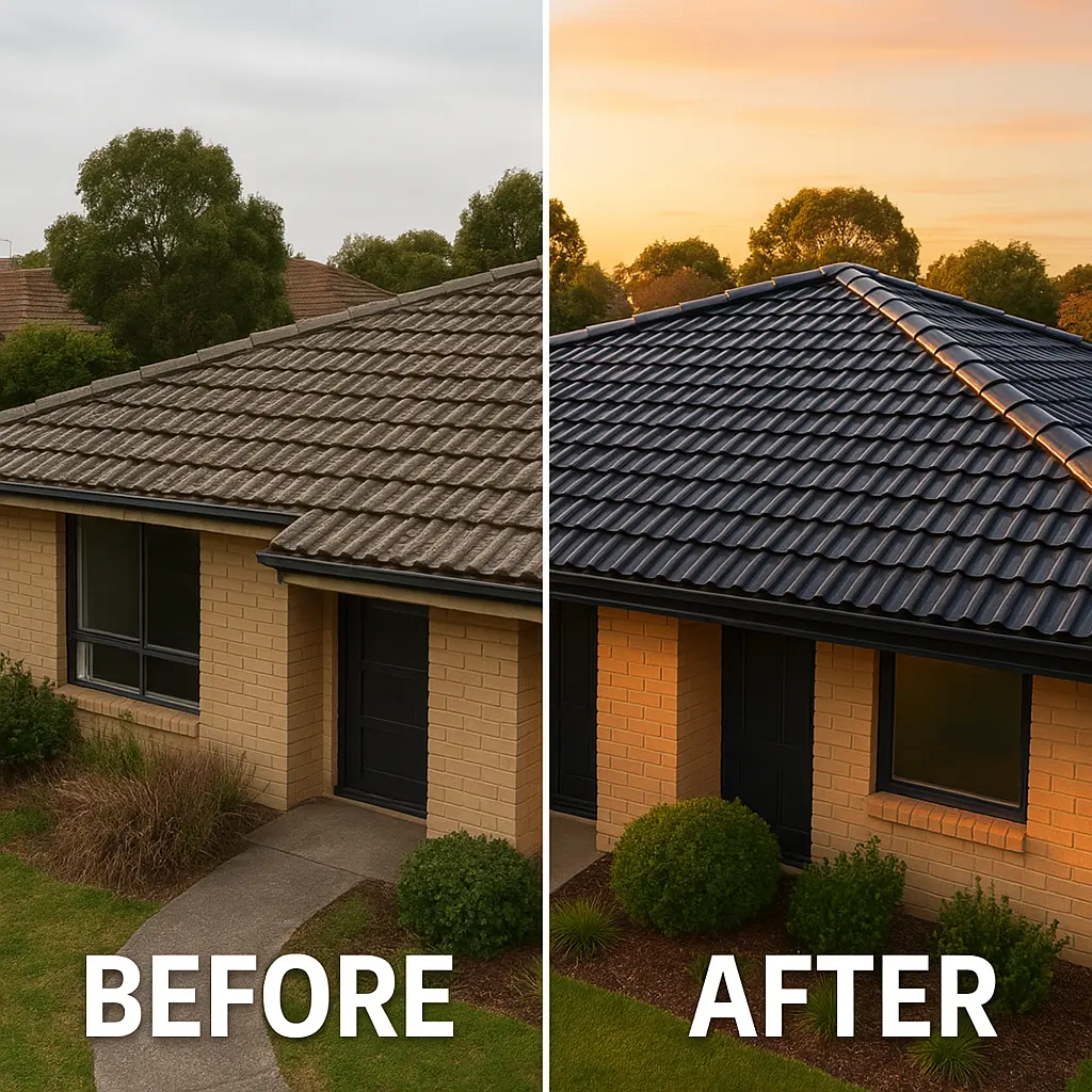 After roof restoration - dark charcoal tile finish